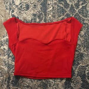 Red Ribbed Off-Shoulder Women’s Crop Top
